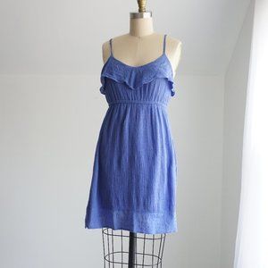 Blue Cotton Crinkle Ruffle Dress Size Small